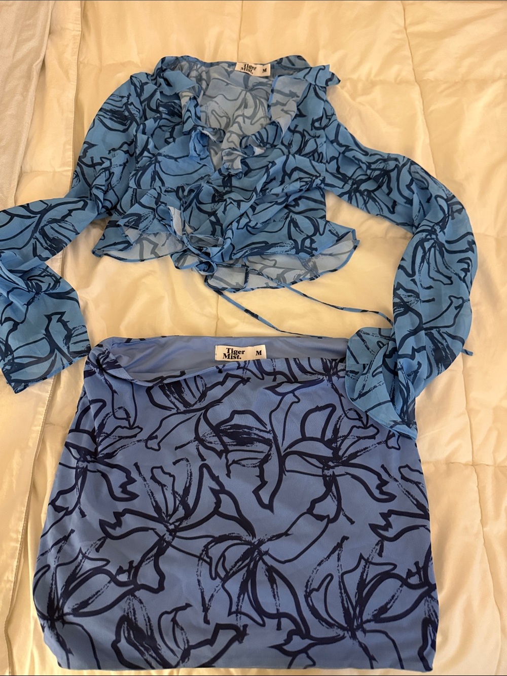 Tiger Mist Sky Blue Floral Ruffled Two-Piece Set